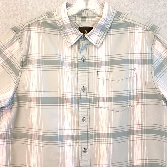 Prana Tamrack Shirt Size M Short Sleeve Button Front Organic Cotton Beachy - Picture 2 of 10